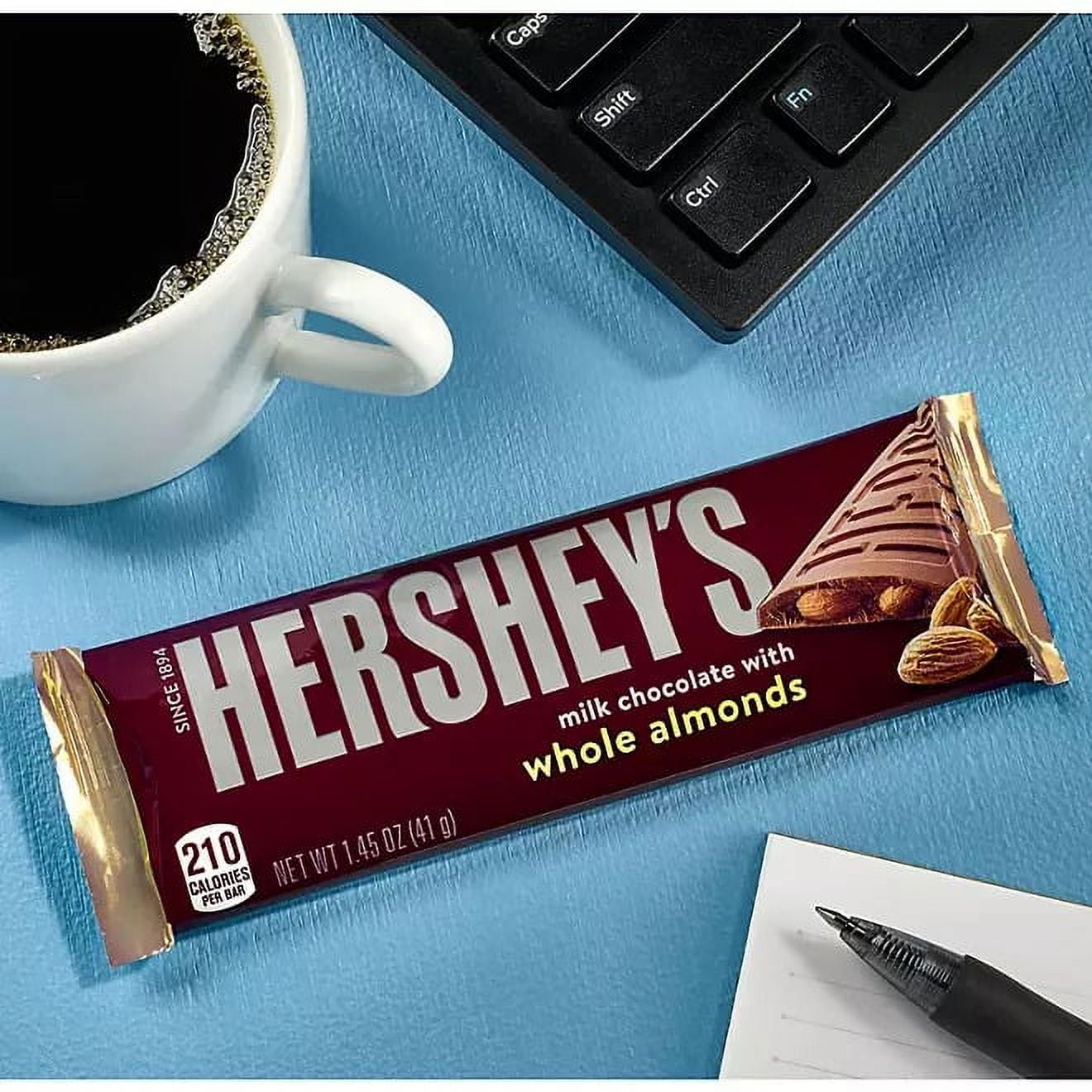 Hershey's Milk Chocolate Whole Almonds Candy Bars, 8 Pack, 1.45 oz