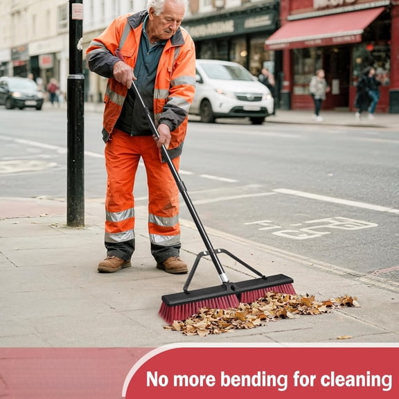 Heavy-Duty Outdoor Push Broom 24-In – Large Stiff Bristle Brush for Garage, Shop, Deck, Patio, and Outdoor Floors