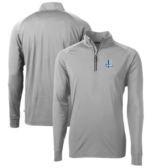 Men's Cutter & Buck Gray Detroit Lions Adapt Eco Knit Stretch Recycled Quarter-Zip Throwback Pullover Top