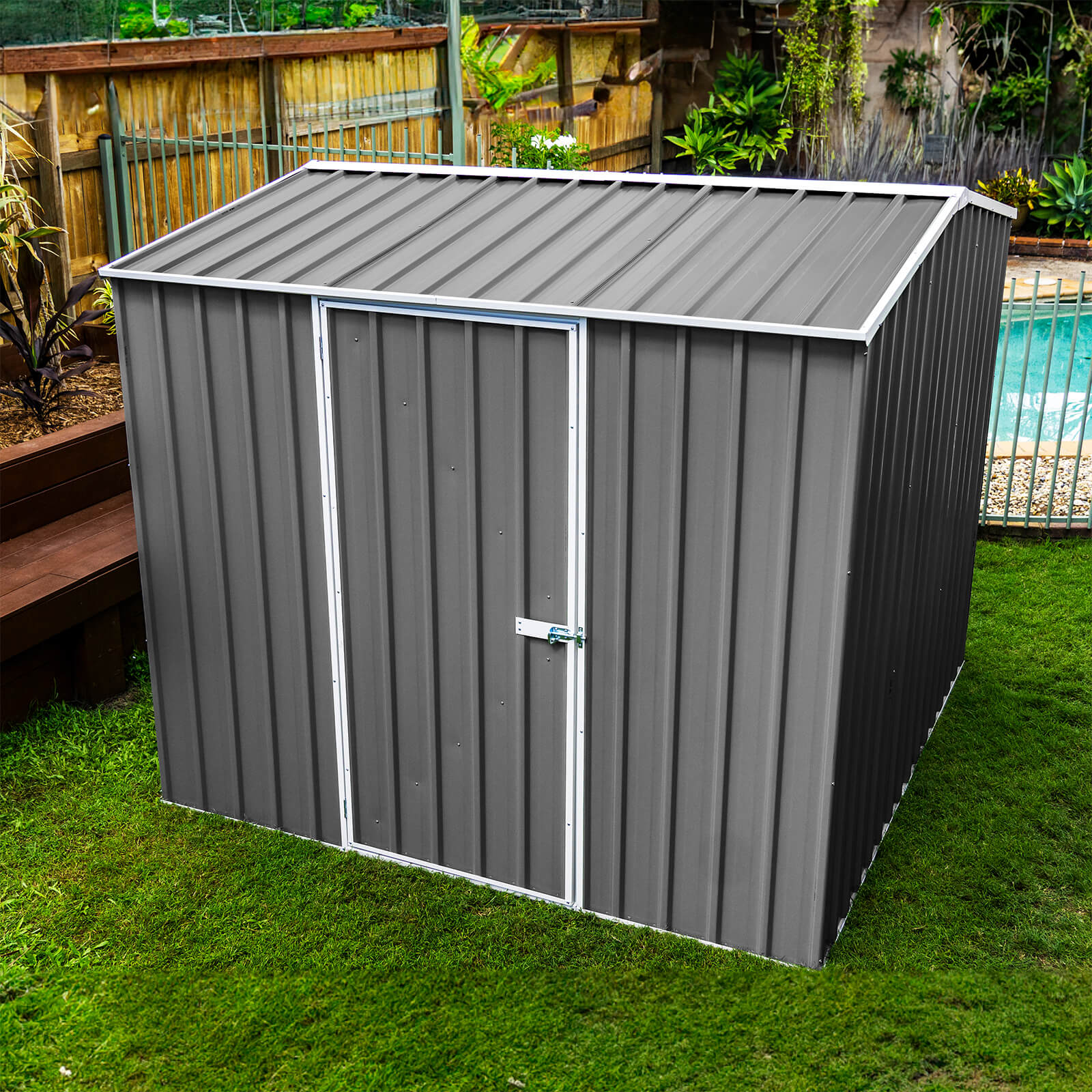 Absco Premier 7' x 7' Metal Storage Shed - Woodland Gray