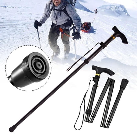 Foldable Walking Stick Travel Cane Aluminum Alloy Adjustable Height - Black