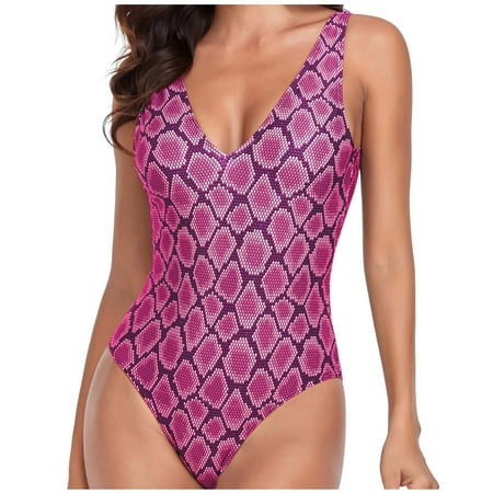 Zpanxa Womens Swimsuits V-Neck Backless One-Piece Filled Bra Swimwear Beachwear Purple L