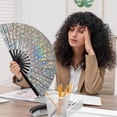 thumbnail image 5 of CSSAD Boots on the Ground Fan, Large Holographic Folding Handheld Fans for Line Dancing, Portable Craft Holding Colorful Stripe Hand Fan for Festival,Dance,Party, Wedding Dance Church, 5 of 6