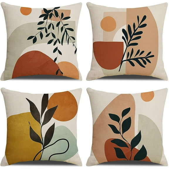 Boho Pillow Covers 18x18 Set of 4, Boho Throw Pillow Covers, Abstract Pillow Covers, Geometric Art Sun Pillow Cover, Boho Decorative Throw Pillow Covers for Couch Cushion Case Home Decor