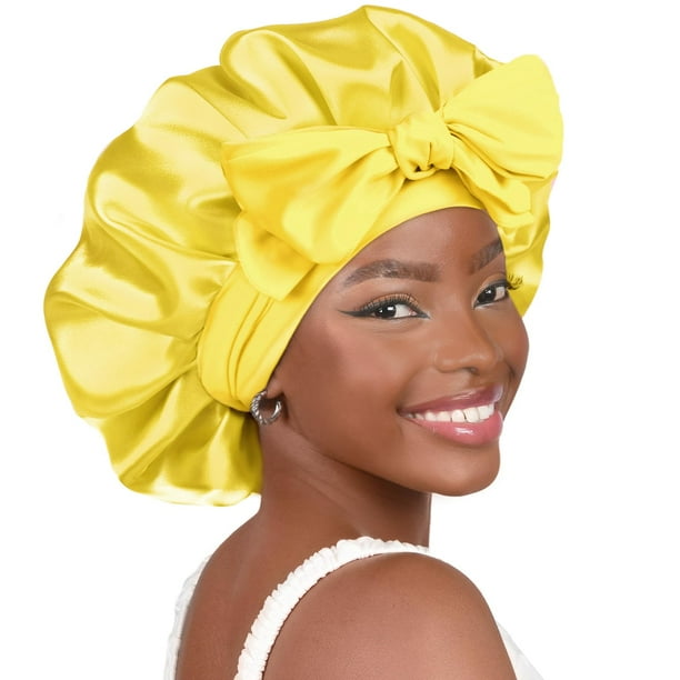 Gorro de seda YANIBEST para dormir con forro satinado amarillo