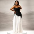 thumbnail image 5 of Women's Black & White Color Spliced Strapless Slash Neck Sleeveless Waistband Irregular Long Dress & Bandage, 2pcs Set, 5 of 19