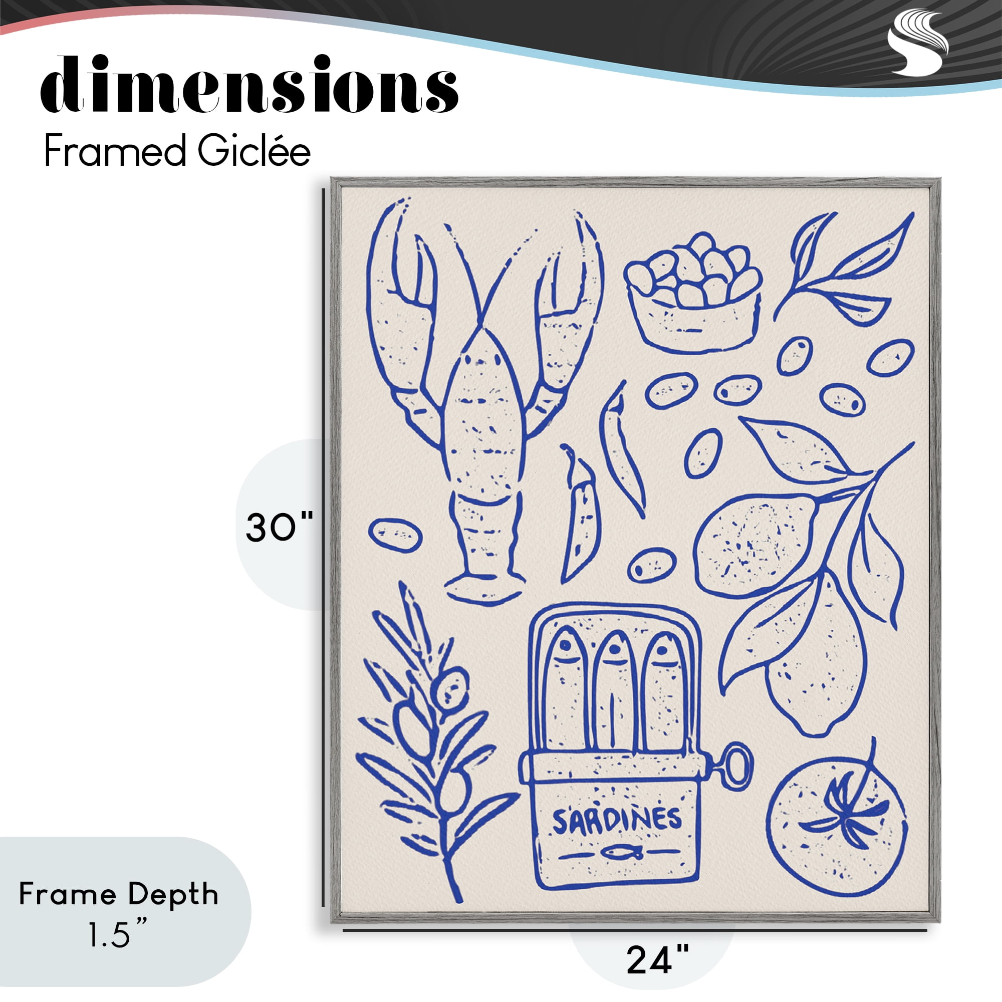 Stupell Industries Seafood & Herbs Simplicity Gray Framed Giclee Art, design by Camila Juncos