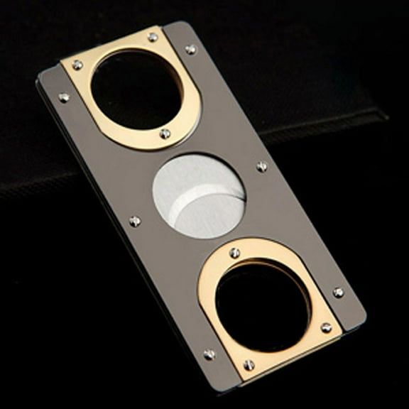 ZHaobin Cuba Cigar Cutter Guillotine Puncher Scissors Knife Stainless Steel 2 Sharp Blades Cutting Accessories Golden Black (163GH)