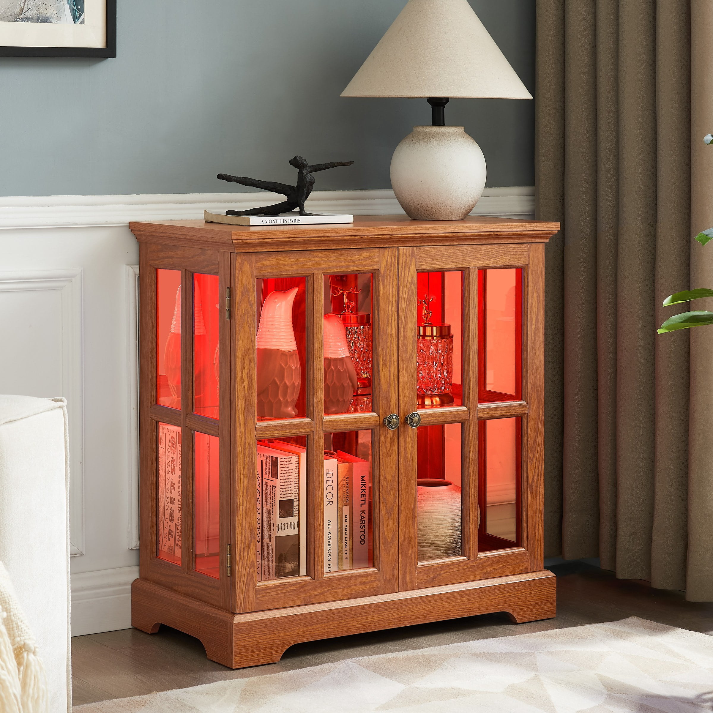 LED Curio Display Cabinet with Adjustable Shelves, Dark Oak