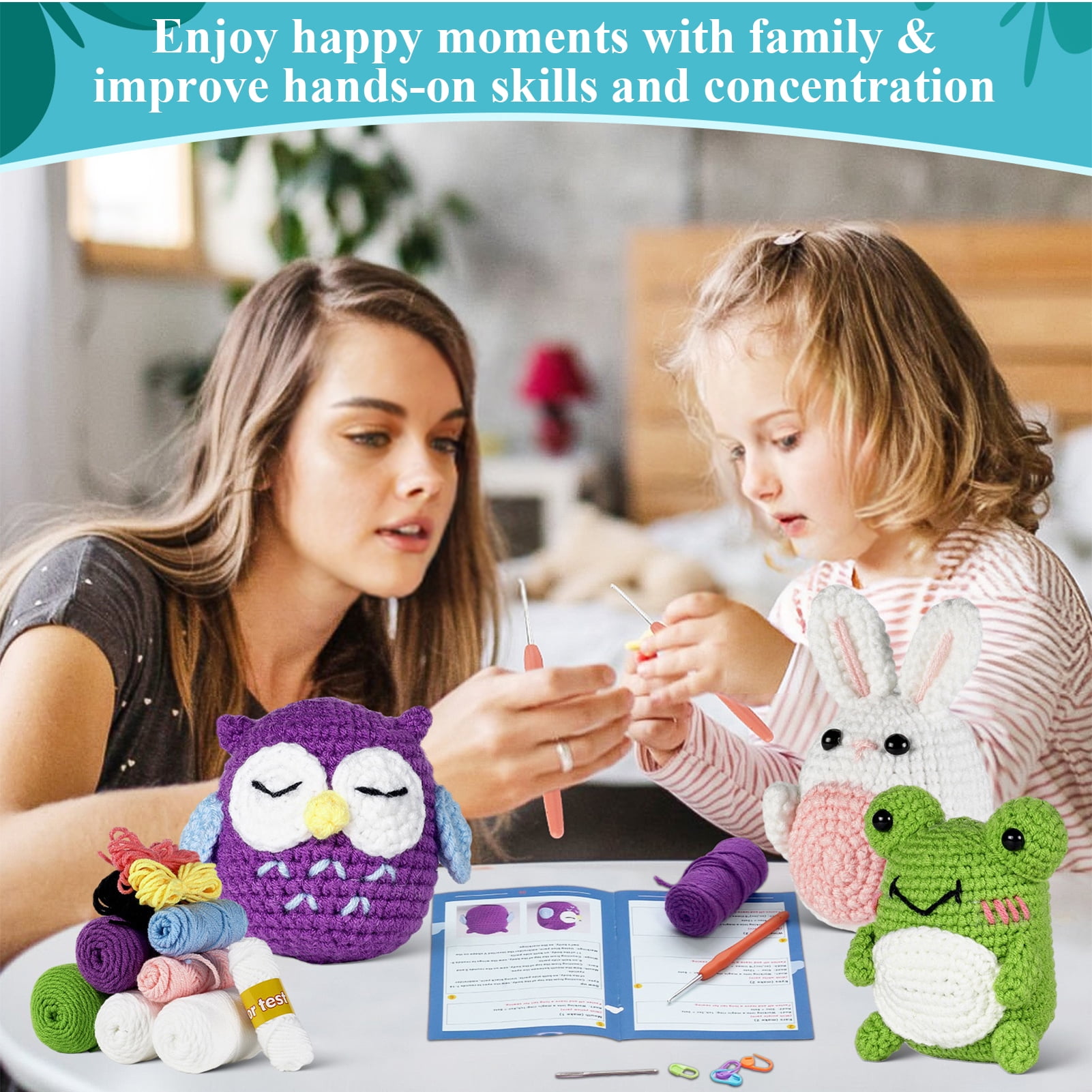 Yalumo Crochet Kit for Beginners, Crochet Starter Animal Kits for Adult and Kids with Step-by-Step Video Tutorials and Yarns, Hook, Accessories