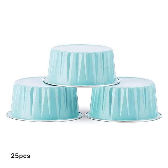 ACDANC Disposable Ramekins with Lids,Lake Blue 25Packs 5oz Aluminum Foil Mini Muffin Liners,Dessert Cheesecake Pan Creme Brulee Cupcake Ramekins Containers for Catering Gathering Club Wedding Party