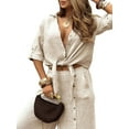 thumbnail image 2 of Female Long Sleeve Beach Shirt Blouses Bathing Suit Cover Up Button Down Collar Apricot XXXL, 2 of 9