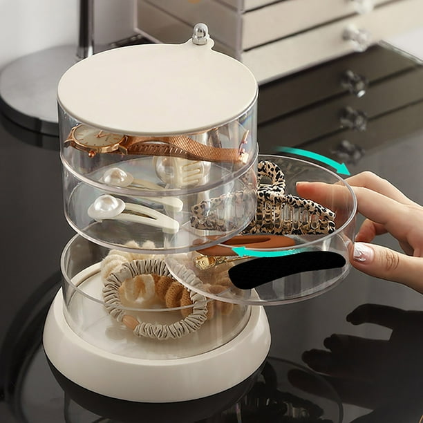 Caja de almacenamiento de joyas transparente giratoria multicapa para anillos, pendientes, pinzas para el cabello, anillos y joyas.