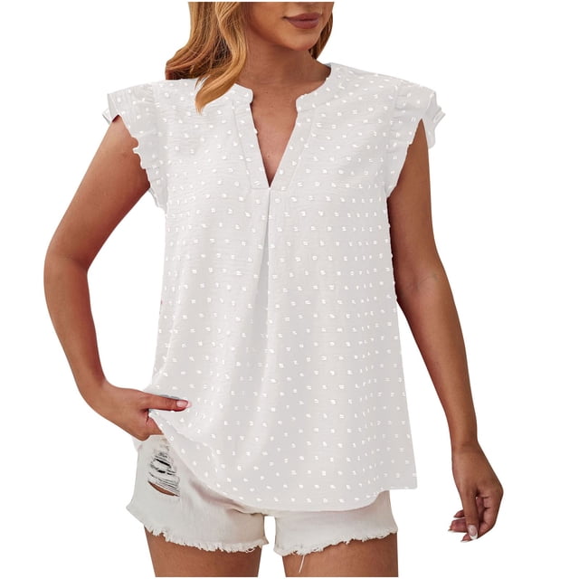 AherBiu Hauts de Plage Boho pour Femmes Manches Courtes en Chiffon Col en V Chemisier Décontracté Chic
