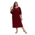 thumbnail image 2 of Xmarks Women's Short Sleeve Sleepshirt Scoopneck Neck Sleepwear Soild Nightshirt Plus Size Red XL, 2 of 6