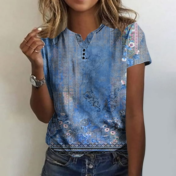 Fesfesfes T Shirt Pack Women Fashion Casual Printing Shirts Short Sleeve Loose Tee Tops V Neck Blouse Blouses for Women S(US:4)