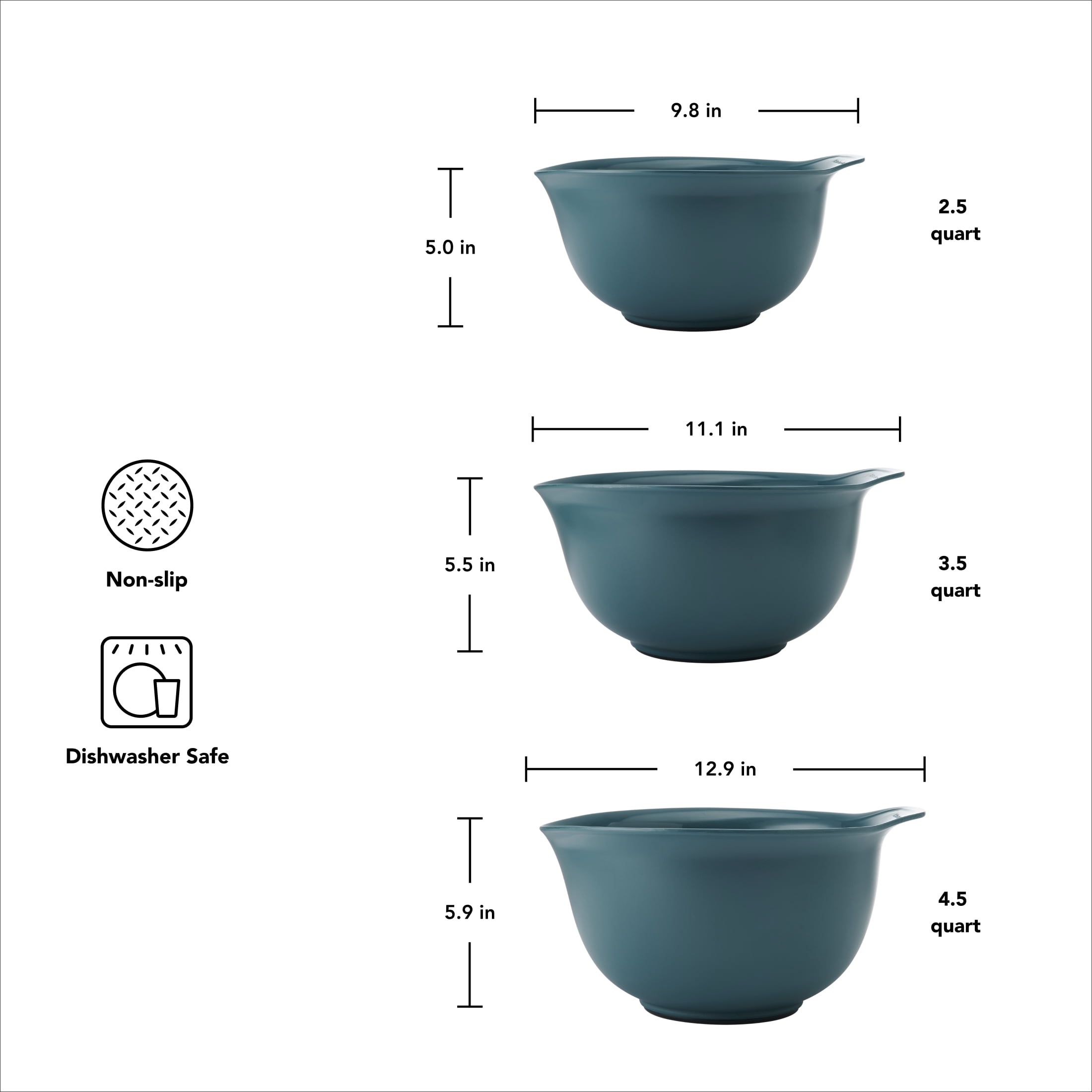 KitchenAid 3-Piece Nesting Plastic Mixing Bowls Set, Agave