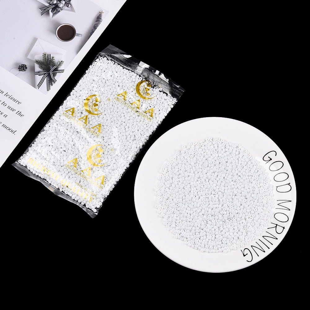 Frosted Opaque Glass Seed Beads Round White 4~5x2.5~5mm Hole: 1mm 4500pcs/bag 440~450g/bag