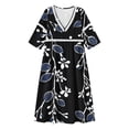 thumbnail image 5 of Ayolanni Fall Dresses Floral V-Neck 3/4 Sleeve A-Line Maxi Dress Elegant Cotton Holiday Flowy Long Dress Black L, 5 of 6