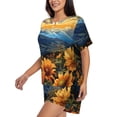 thumbnail image 2 of Balery Sunset Sky Sunflower Pattern Womens Pajama Sets 2 Piece Soft Short Sleeve Top and Shorts Sleepwear Round Neck Pjs Lounge Set with Pockets-Small, 2 of 7