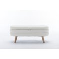 thumbnail image 3 of Storage Ottoman Bench, 44.88" Velvet Upholstered Entryway Bench with Flip Top and Safety Hinges, Oval End of Bed Bench with Solid Wood Legs for Living Room Bedroom Hallway, Ivory, 3 of 7