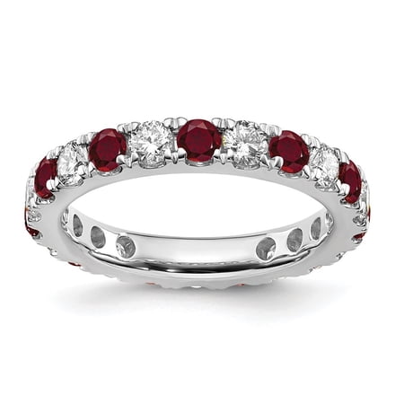 Diamond2Deal 14k White Gold Lab Grown Diamond VS/SI GH & Cr Ruby Eternity Band for Women Size-7.5
