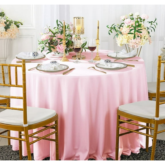 Wedding Linens Inc. Wholesale Scuba Wrinkle Free 90" Round Table Cover Tablecloth - Pink