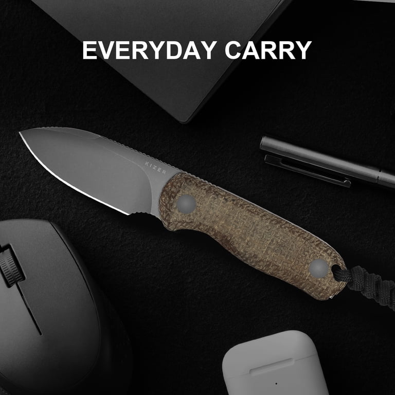 Kizer Fixed Blade Knife Drop Bear, 14C28N Steel Burlap Micarta