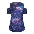 thumbnail image 6 of POLERO Rose Night Print Womens Cold Shoulder Shirts Short Sleeve Tops Soft V Neck Tees Summer Blouses Lightweight for Ladies Travel Dating Shopping L, 6 of 7