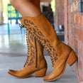 thumbnail image 3 of Cathalem Women's Mid-Calf Boots Female Shoes Adult Knee Boots for Women Wide Calf Fashion Women Artificial Leather Solid Color Autumn Wide Width Boots for Women Wide Calf (Brown, 6.5), 3 of 7