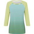 thumbnail image 4 of CLOISE Womens Tees Fall Trendy Striped Tees Crewneck 3/4 Sleeve Tops Soft Colorblock Basic Shirts Elegant Outfits Mint Green M, 4 of 5