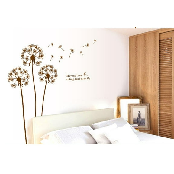Dandelion Fluttering In The Wind Wall Decal Sticker - DIY PVC Removable Transparent Film Self-Adhesive Mural Art Wall Decor for Living Room, Bedroom, Kids Room, Nursery, TV Sofa Background