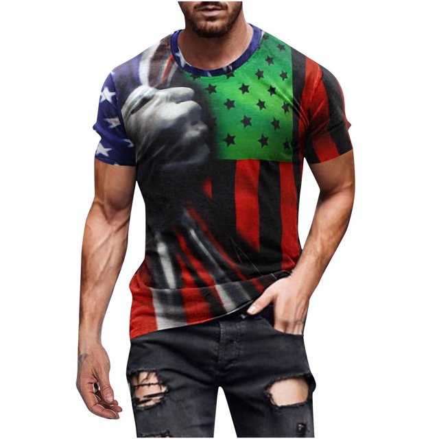 Camiseta de manga corta con estampado informal para hombre del Día de la Independencia Pompotops oipoqjl33033