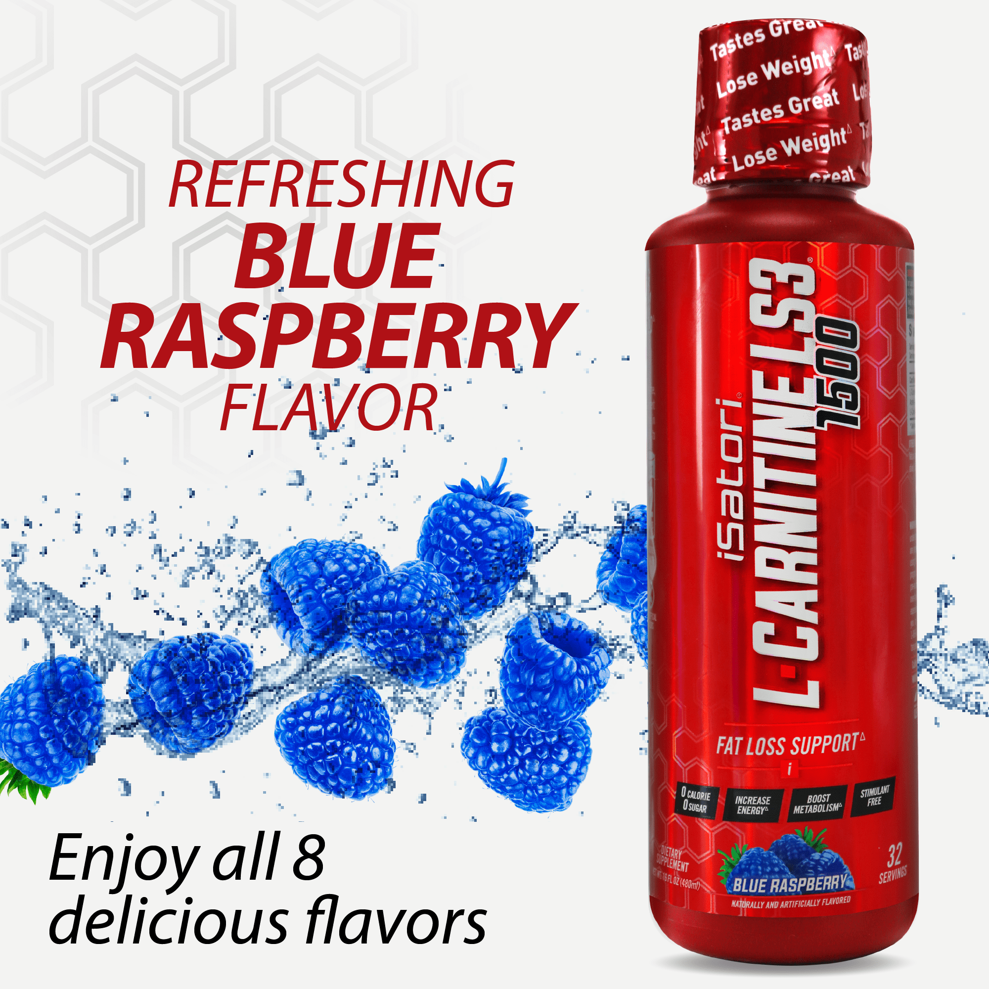 iSatori L-Carnitine LS3 Concentrated Liquid Fat Burner And Metabolism Activator - Fat Loss for Health And Fitness - Keto Friendly - Stimulant Free - Blue Raspberry 1500mg - (32 Servings)