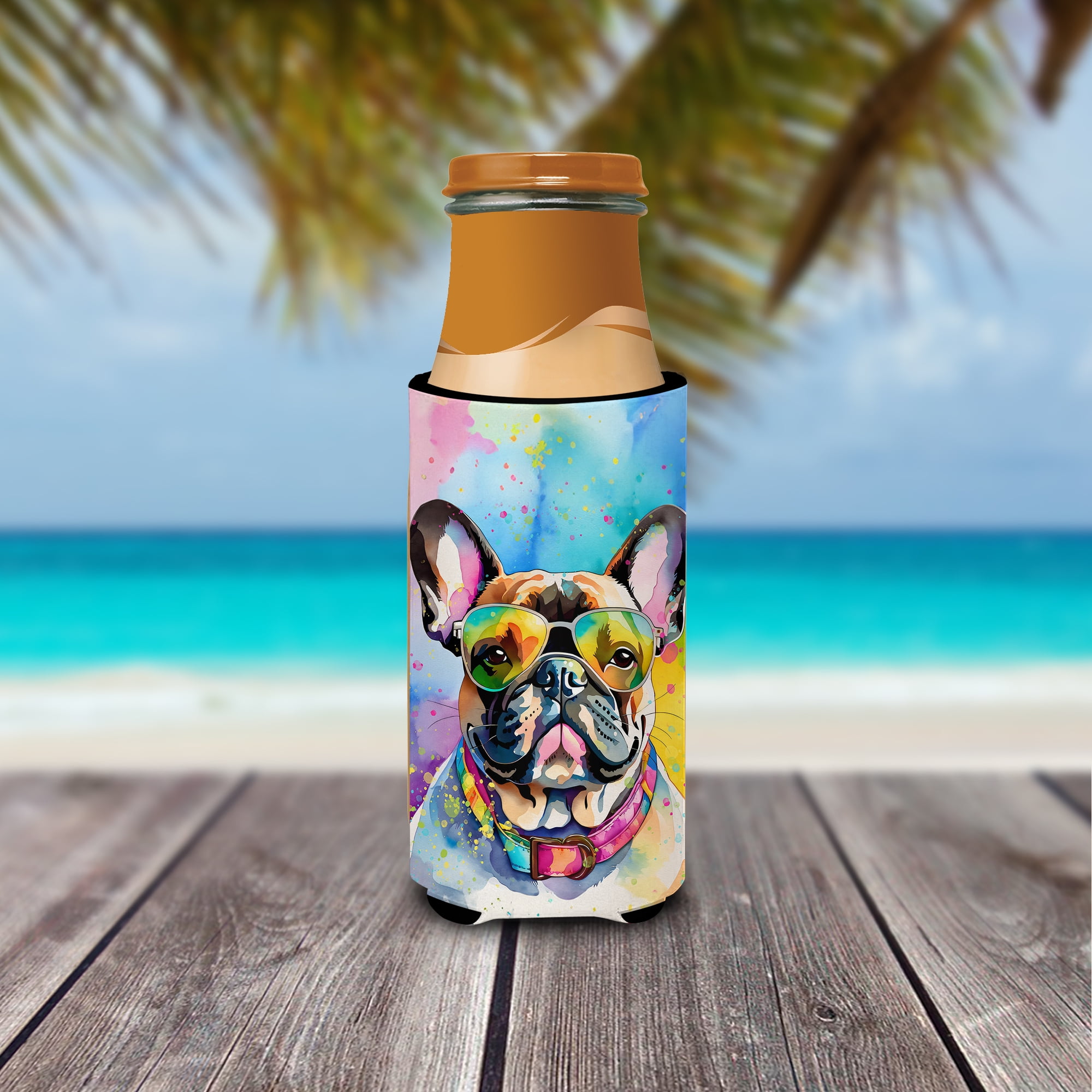 French Bulldog Hippie Dawg Hugger for Ultra Slim Cans 4 in x 6.5 in