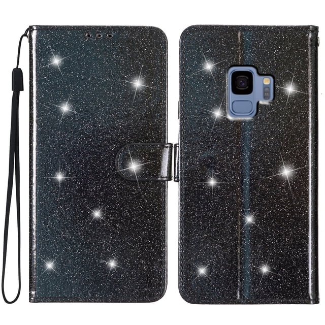 Compatible with Samsung Galaxy S9 Sparkling Glitter Wallet Case with Card Pocket Flip Cover