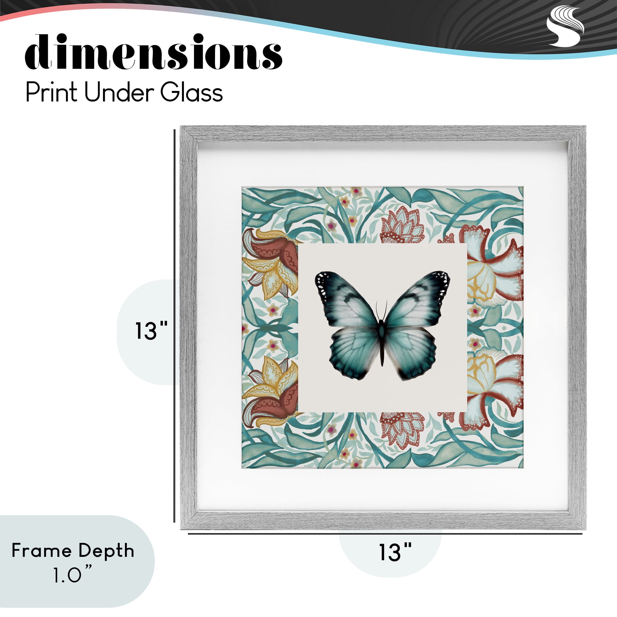 Stupell Industries Blue Toned Baroque Butterfly Gray Framed Print Under Glass, design by Elizabeth Medley