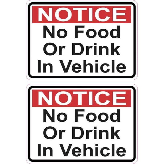 3.5in x 2.5in No Food or Drink in Vehicle Stickers