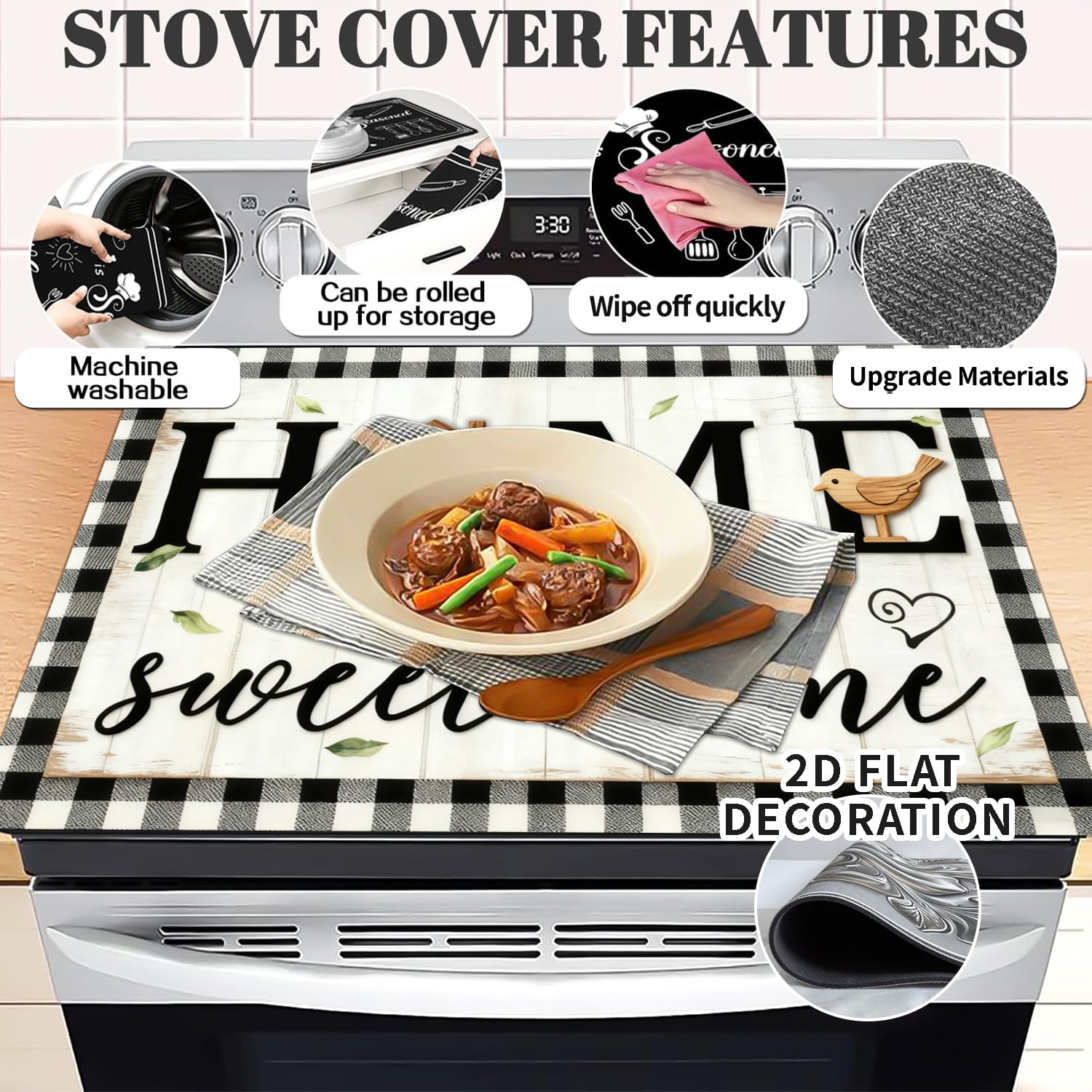 Stove Cover, Sweet Home Stove Top Covers for Electric Stove, 20''X28'' White Heat Resist Kitchen Glass Stove Protector Mat Farmhouse Decor Gas Stove Pad Induction Cooktop Ceramic Mat