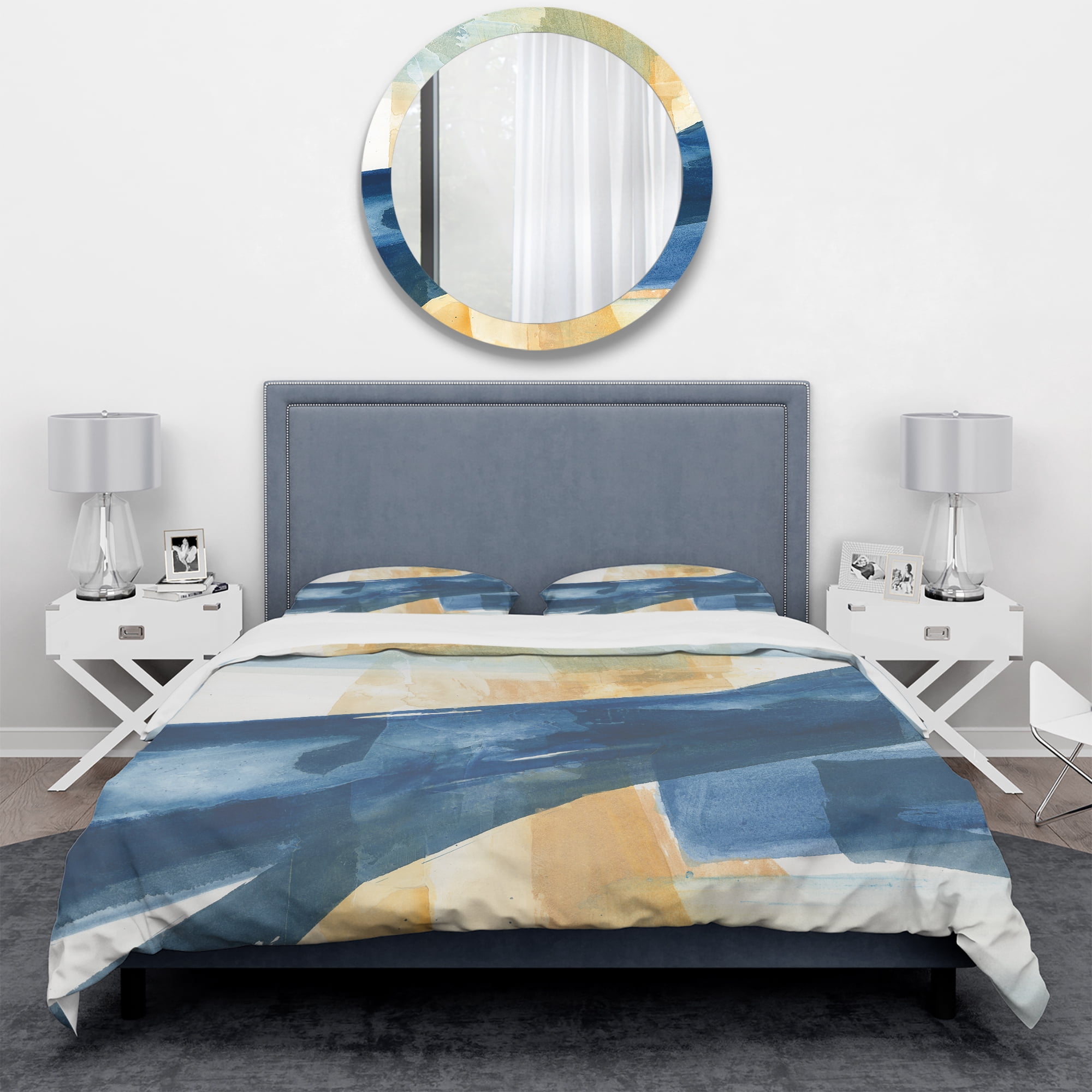 Designart 'Indigo Panel III' Geometric Duvet Cover Set