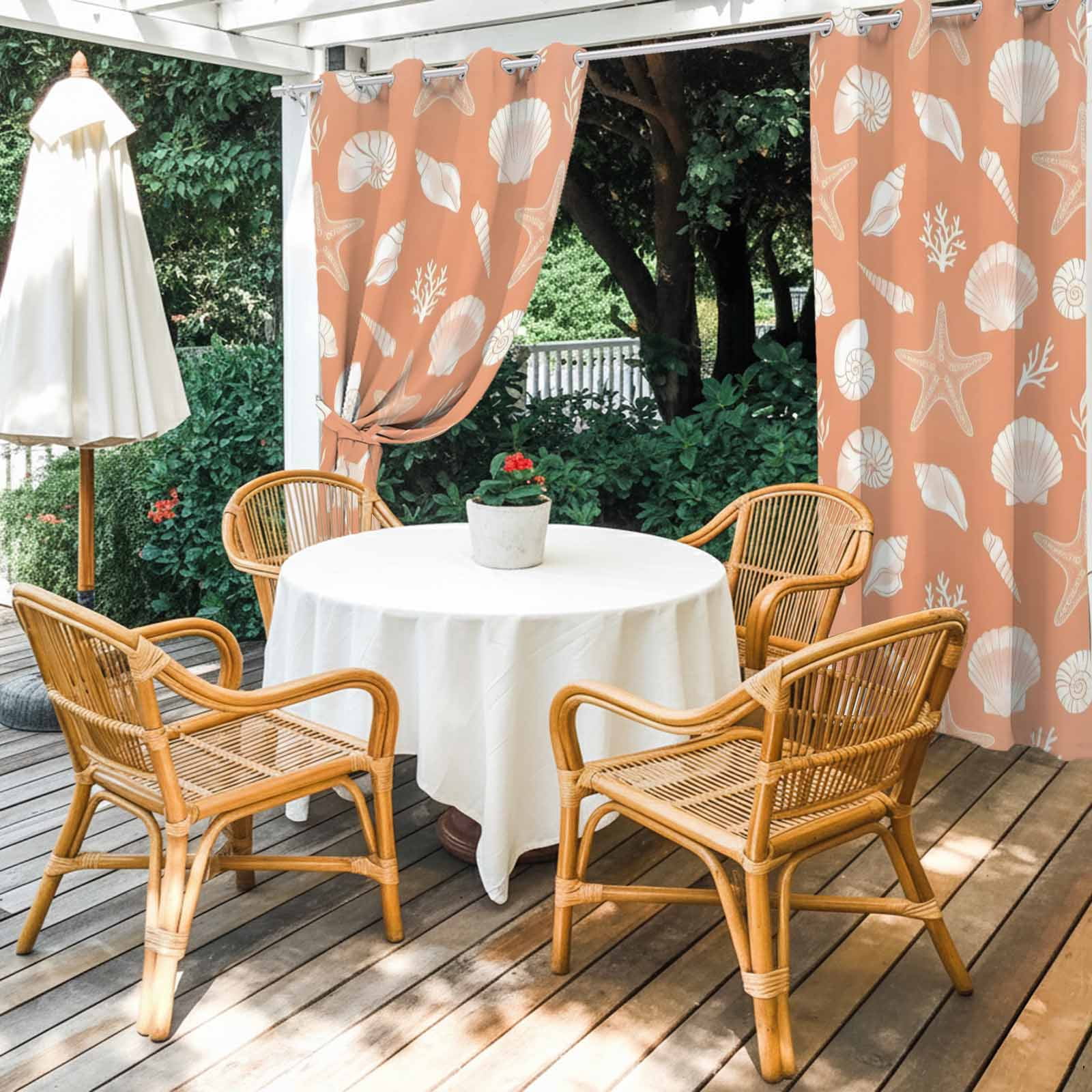 Marine Life Outdoor Curtains for Patio, White Starfish Shell Conch Coral Gradient Orange Sunshade Privacy Drapes Grommet Waterproof Outside Curtains for Porch/Cabana/Balcony 54"x 108", 1 Panel