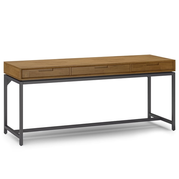 Simpli Home Banting 72 inch Wide Solid Wood Industrial Mid Century Wide Desk in Medium Saddle Brown