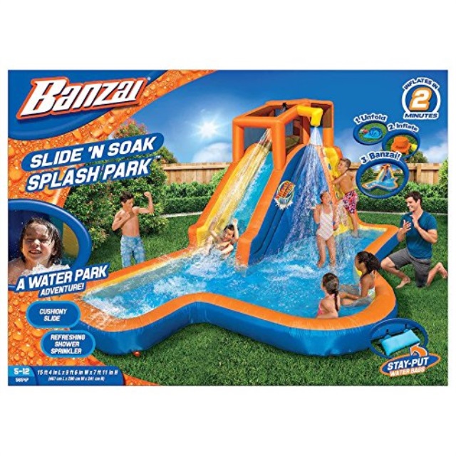 new inflatable water slide triple pool kids park backyard play fun outdoor splash slip n slide