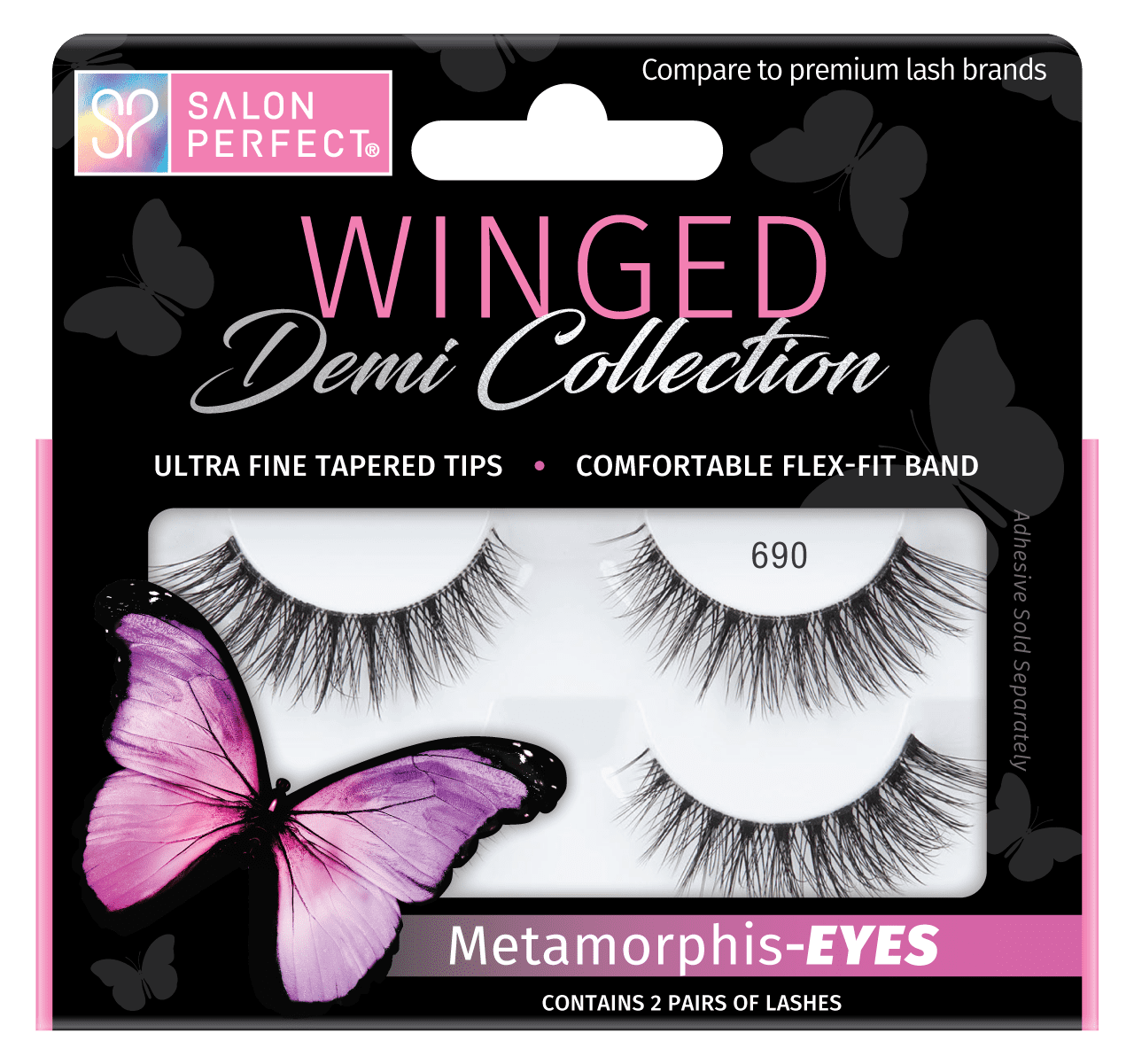Salon Perfect Winged Fake Lashes False Eyelashes, 690, Black, 2 Pairs