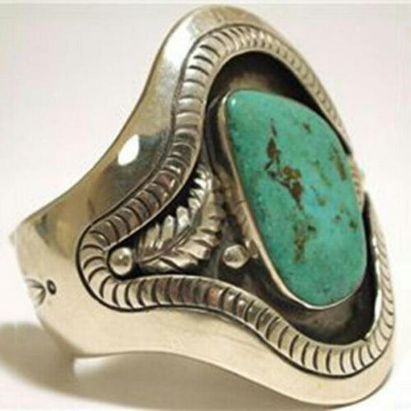 EOEMY Vintage 925 Silver Turquoise Ring Women Man Wedding Party Gift Jewelry Size 6-10-#9-9