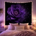 thumbnail image 2 of Purple Rose in Full Bloom with Disintegrating Petals Against Black Background Moody Fantasy for Art Lovers Dark Floral Wall Art Housewarming Gift Tapestry Wall Hanging for Bedroom and Living Room, 2 of 7
