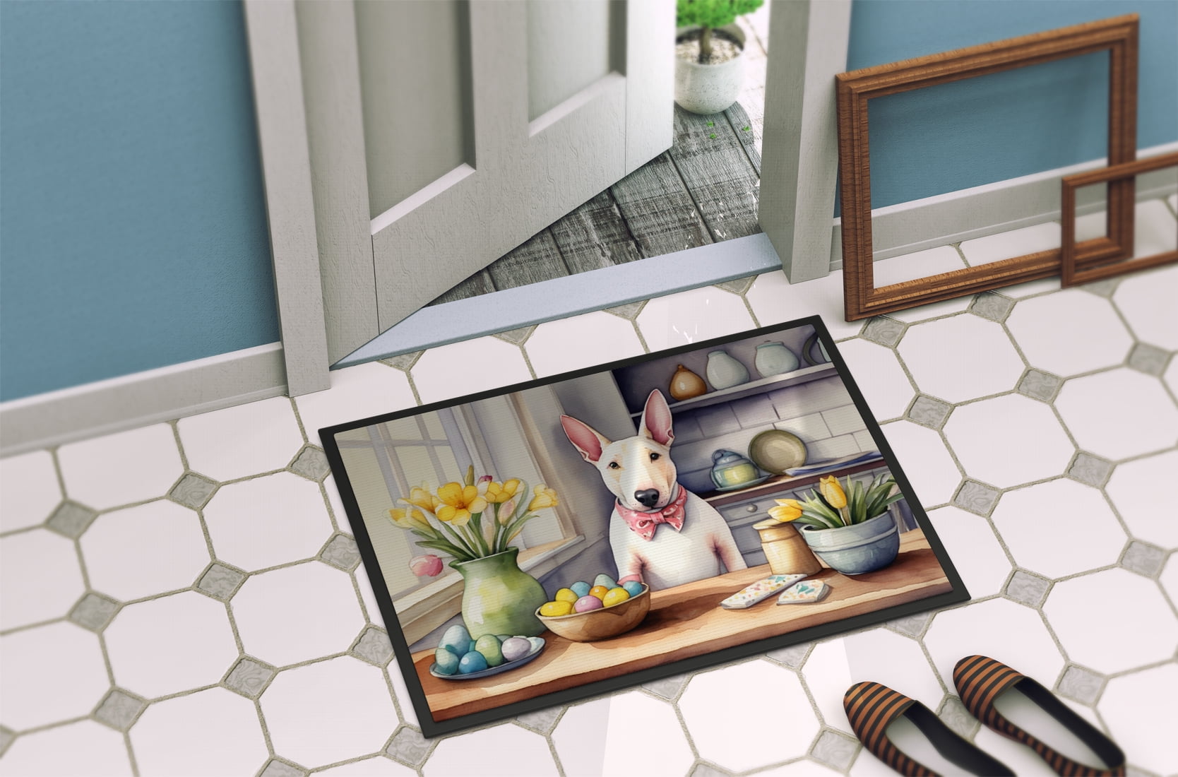 Decorating Easter Yorkshire Terrier Doormat