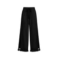 thumbnail image 4 of Tisuna Linen-Cotton Pants For Women High Waisted Wide Leg Trousers With Boho Style Comfortable Fashion Ladies Beach Vacation Loose Pants Black Size L, 4 of 4