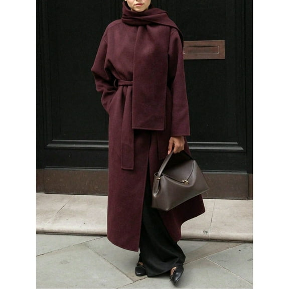 Autumn and Winter New Style Casual Versatile Scarf Collar Women's Woolen Coat Long Sleeve Warm Commuter Elegant Long-length Overcoat