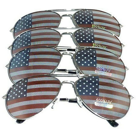 Sunglasses Light Silver Frame - 4 PAIRS of Silver Frame US Aviator USA American Flag Print Sunglasses United States Patriot
